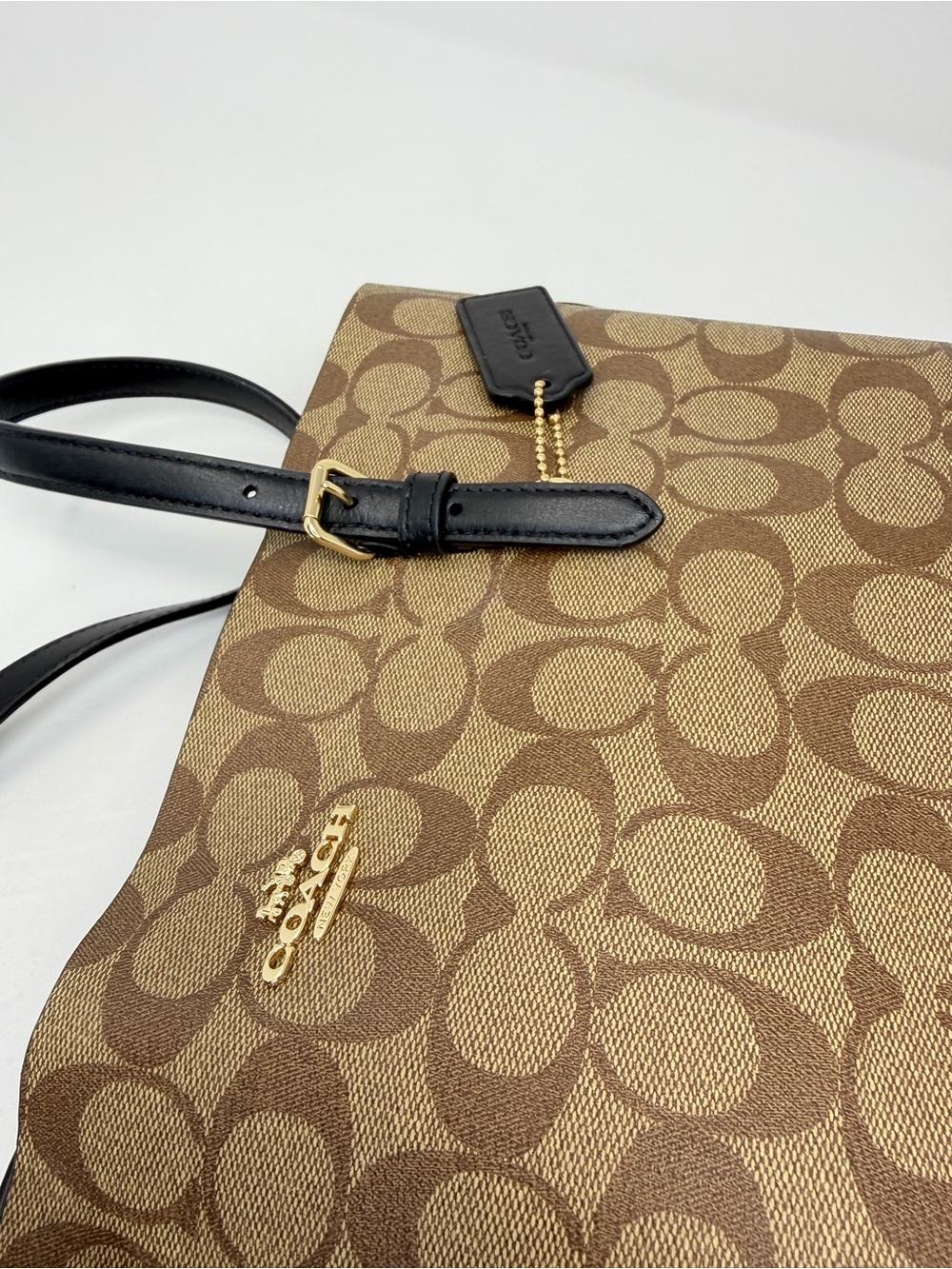 Coach Large Signature Canvas Tote in Brown with Black Handles - Picture 3 of 9